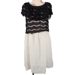 Women's Shulami Black Lace Over White Dress Medium 100% Polyester Flowy